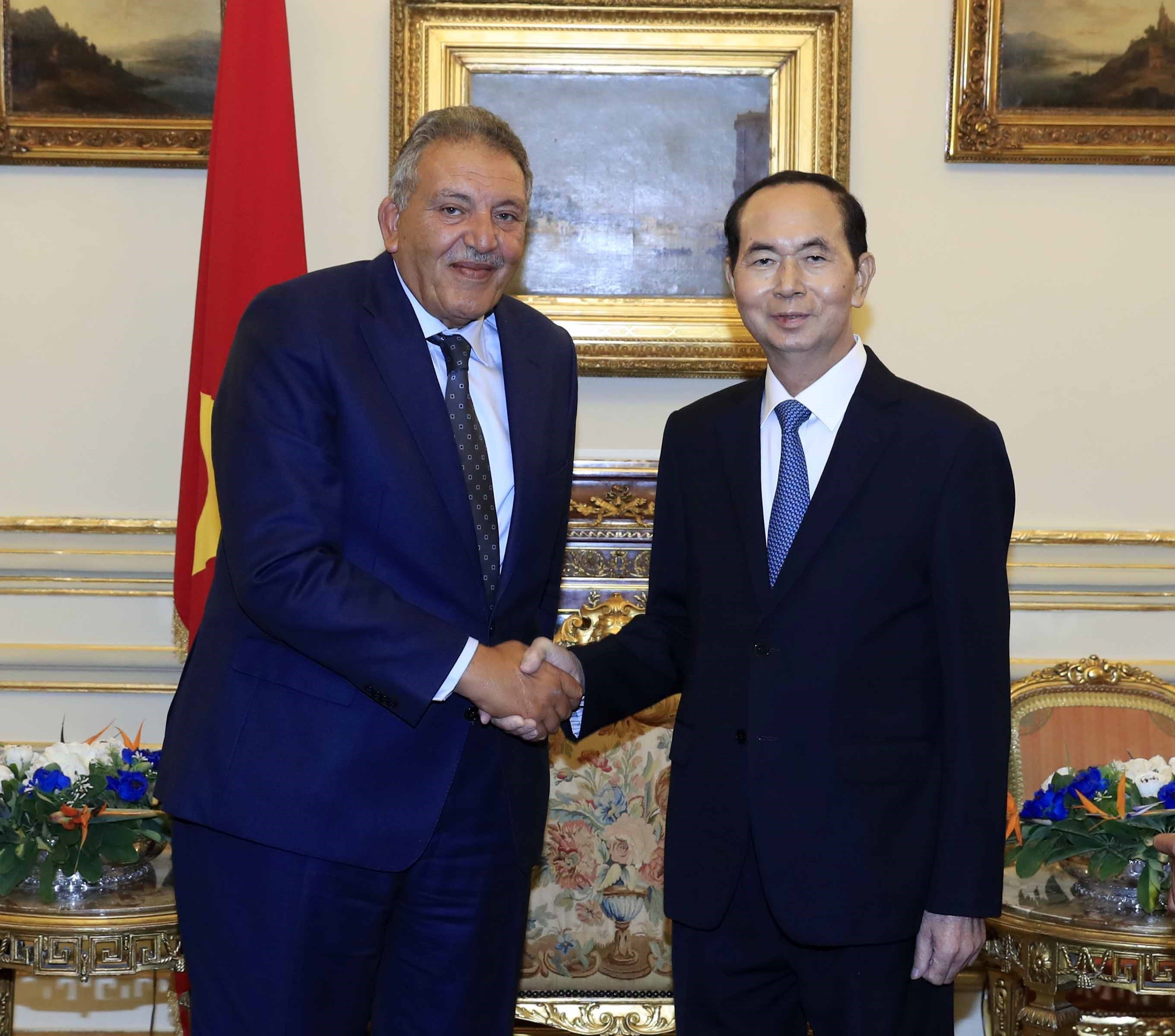 Le président Tran Dai Quang a également rencontré le président de la Fédération des Chambres de commerce égyptiennes (FEDCOC), Ahmed Al Wakil. Photo: VNA