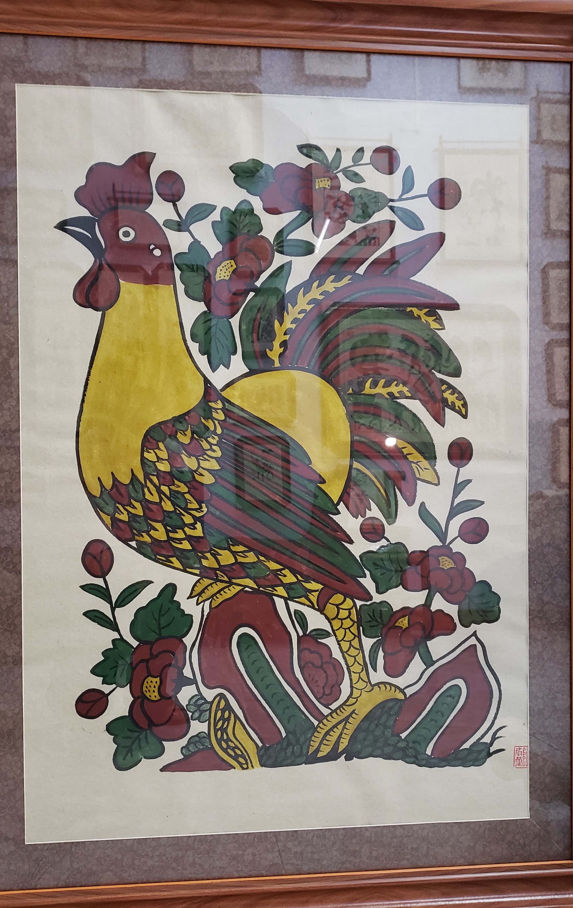 东湖民间画作品：《公鸡与玫瑰花》。越通社记者 徐碧玉 摄